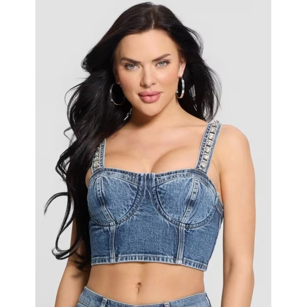 Guess Kety Women's Denim Bustier Corset Top Cropped XS Brand New w/ Tags $200!
